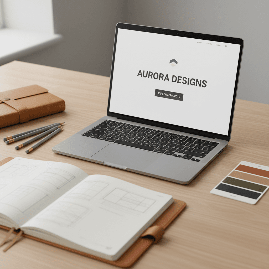 Overhead flat-lay of devices showing a completed agent website on a laptop