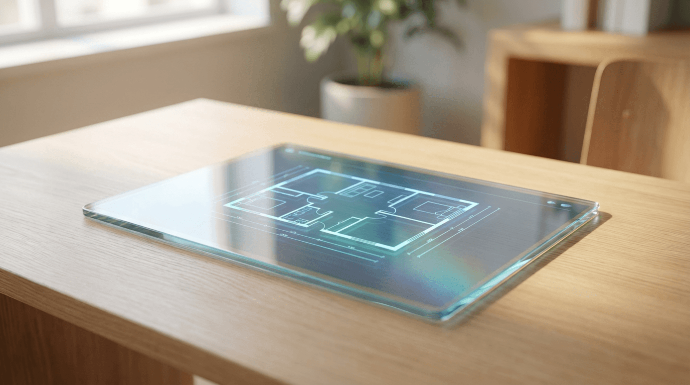 Medium-wide shot of a tablet showing a sample agent website on a wooden desk